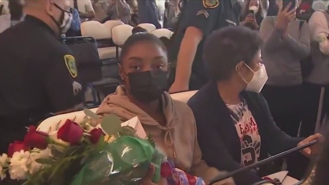 Olympic medalist Simone Biles competing in Hoffman Estates