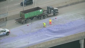 Salt truck overturns on I-88, cleanup underway