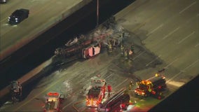 Cook County I-294 truck fire: Massive flames shoot out after crash in suburbs