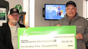 'We’ll split it': Virginia brothers fulfill lifelong pact, share $230,000 lottery win