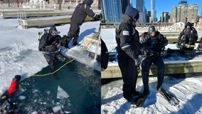 Chicago Marine Unit conducts ice dive training on the lakefront