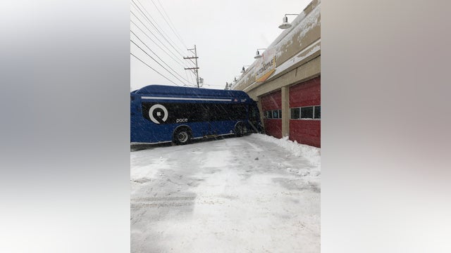 South Elgin crash: Pace bus slams into business after swerving to avoid collision