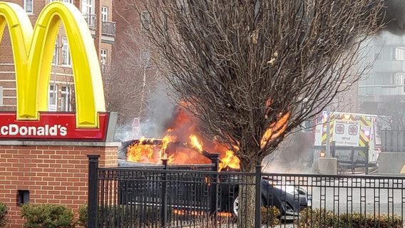 Car bursts into flames at River Forest McDonald's, witness says