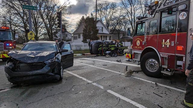 Trapped driver rescued from overturned car in Glenview after crash