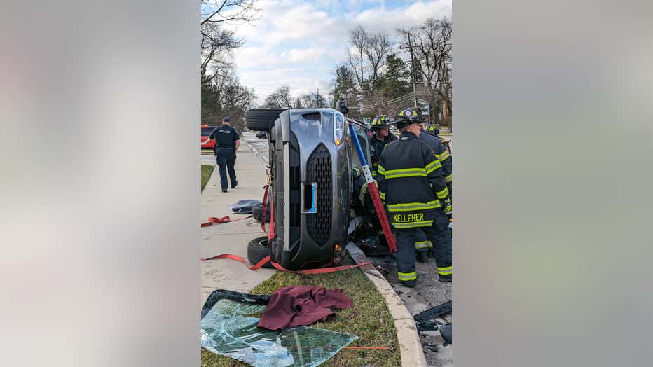 Trapped driver rescued from overturned car in Glenview after crash