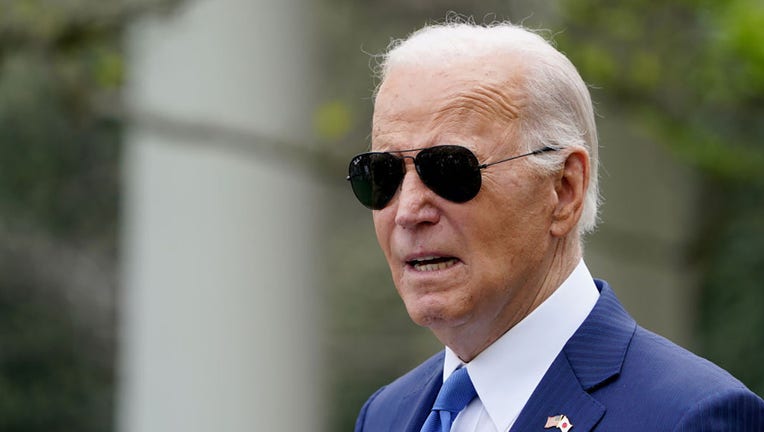 U.S. President Joe Biden at a news conference with Fumio Kishida, Japans prime minister, not pictured, during a state visit in the Rose Garden of the White House in Washington, DC, US, on April 10, 2024. Photographer: Al Drago/Bloomberg via Getty Images