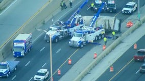 Rolled over truck stalls traffic on Edens Expressway