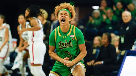 Hidalgo stars, scores 29 as No. 8 Notre Dame holds off No. 2 UConn 79-68