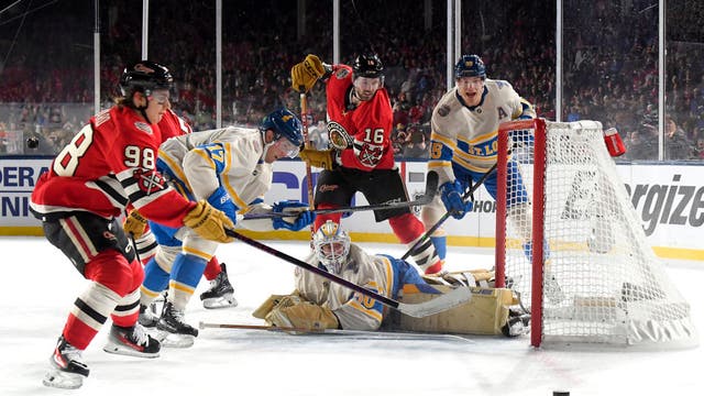 Cam Fowler scores twice as the Blues beat the Blackhawks 6-2 in the Winter Classic at Wrigley Field