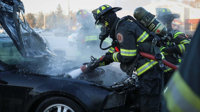 Ford Mustang catches fire, closes Route 14 in Cary for two hours