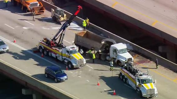 Semi-truck overturns on I-290 in Chicago's west suburbs, prompting road closures