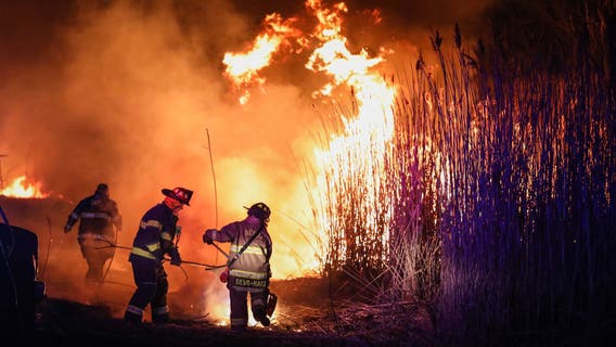 Brush fire breaks out in Illinois field, flames reach nearly 20 feet