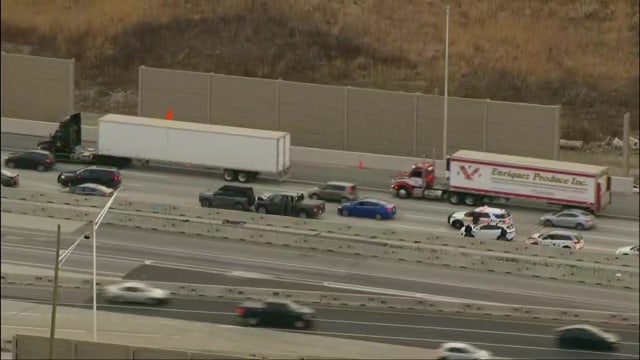 Tri-State Tollway lanes blocked due to crash, cars with flat tires