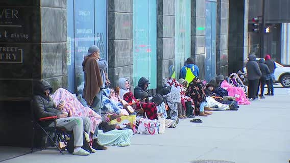 Fans line up on Michigan Avenue in Chicago for loveable monster plush 'Labubu'