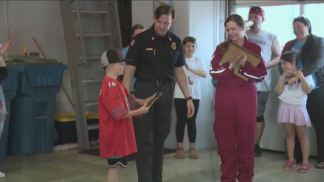 After near-fatal accident, 11-year-old Indiana boy becomes honorary firefighter