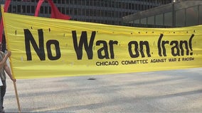Activists gathered in Federal Plaza to denounce U.S. air strikes on Iran