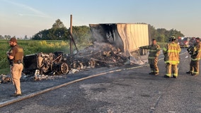 Semi carrying lithium batteries catches fire on I-65