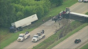 I-80 semi-trucks crash: Westbound lanes shut down near Morris, Illinois