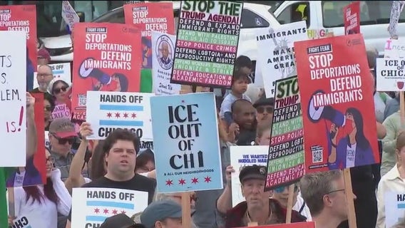 Protesters march in downtown Chicago against immigration crackdown