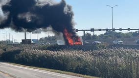 VIDEO: Food truck bursts into flames on I-90 near Hoffman Estates, ISP says