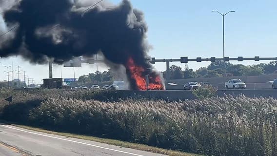 VIDEO: Food truck bursts into flames on I-90 near Hoffman Estates, ISP says
