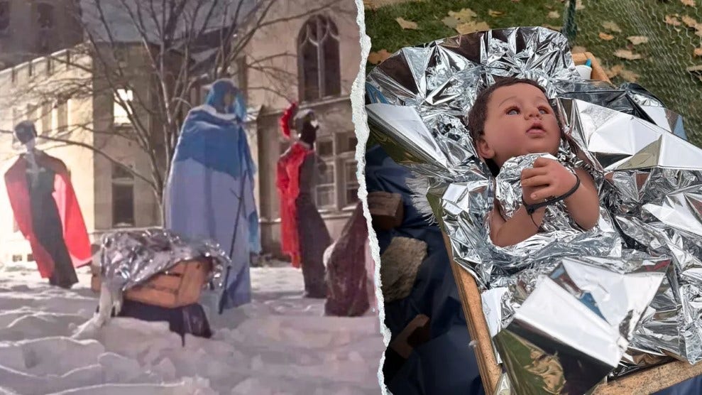 Illinois church Nativity shows baby Jesus zip-tied by ICE agents