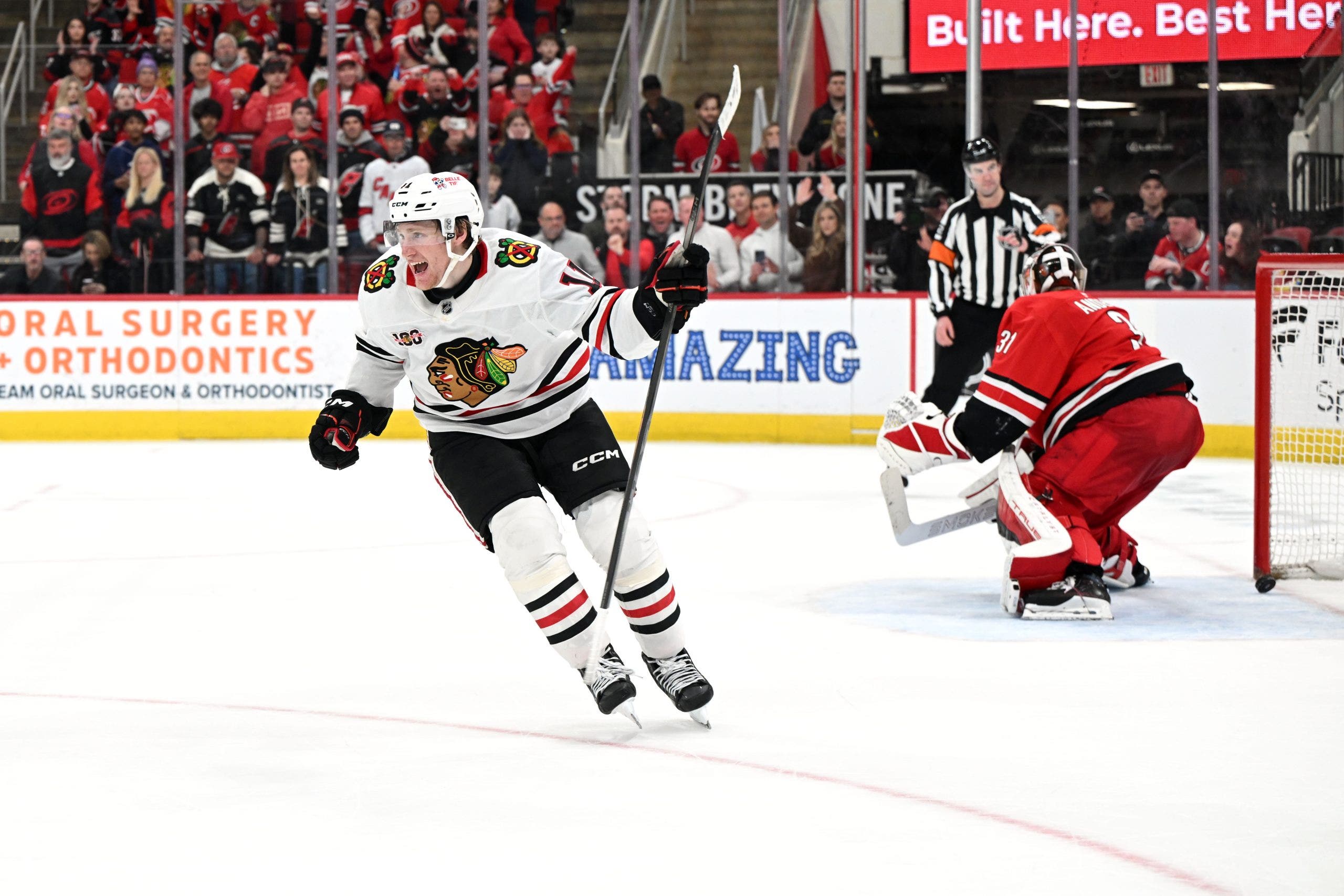 Oliver Moore scores in shootout on 21st birthday, leads Blackhawks to 4-3 win over Hurricanes