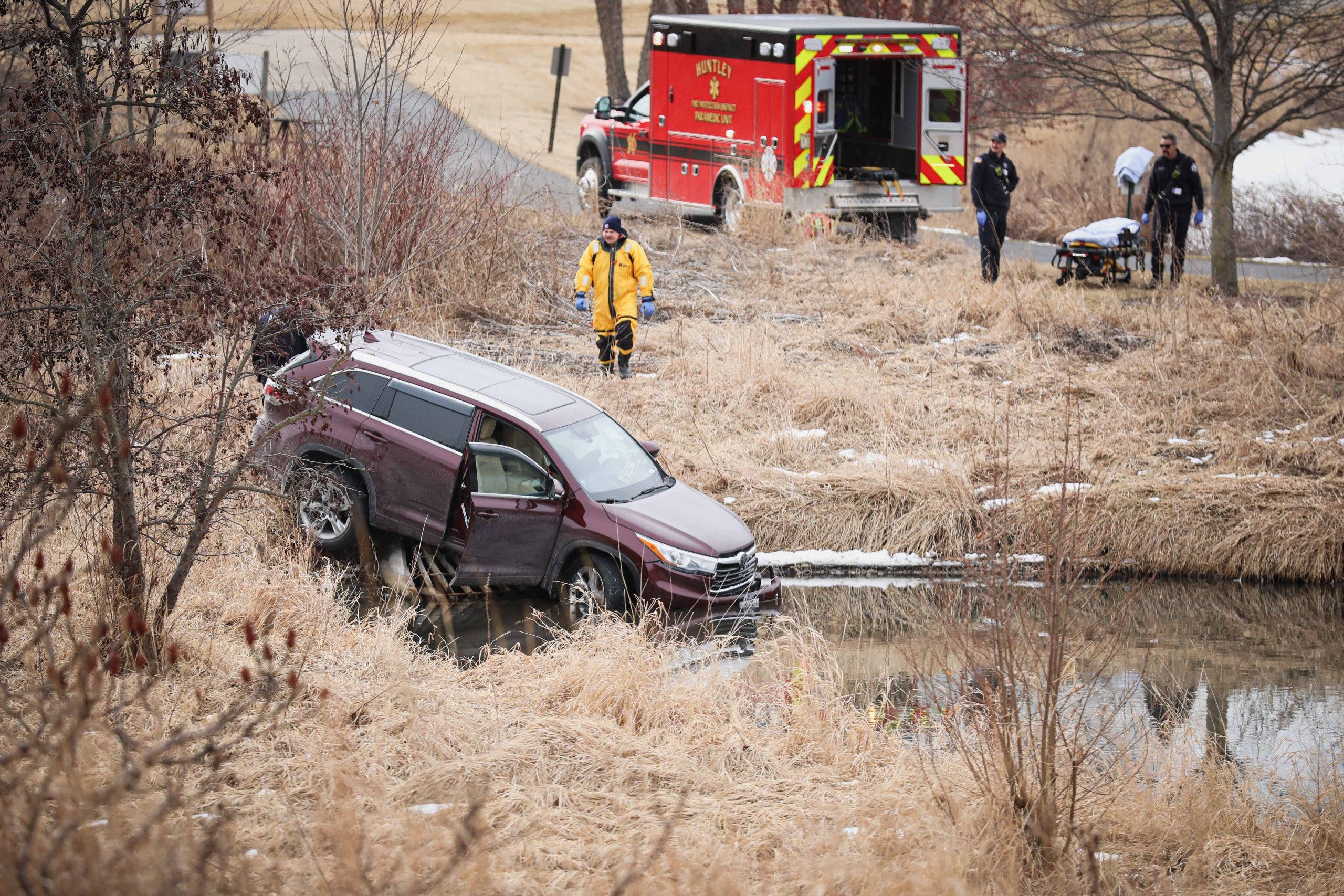 Elderly drivers injured after crash sends vehicle into pond in Huntley: officials