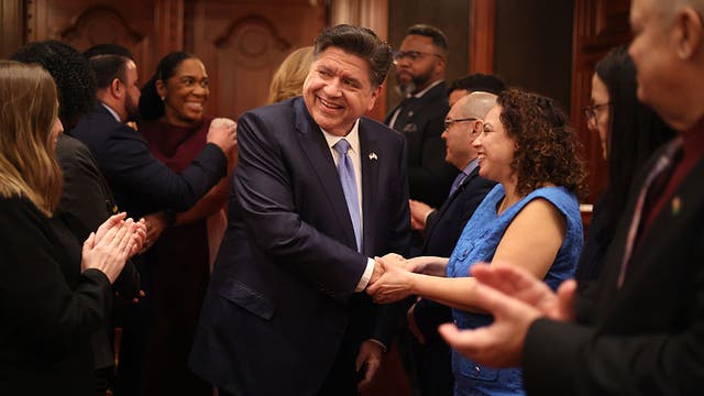 Pritzker blasts Trump's policies, touts Illinois' improved finances in budget address