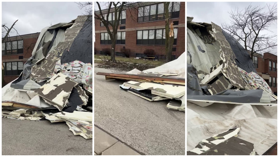 Strong winds tear roof off suburban Chicago high school, classes canceled
