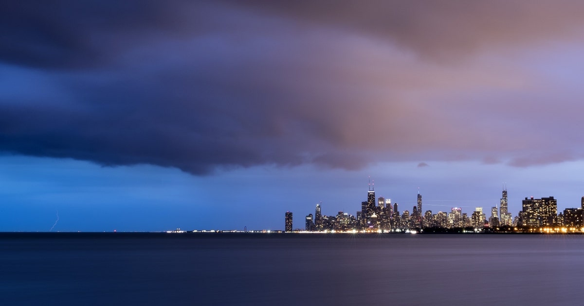 Dark storm clouds over the Chicago skyline