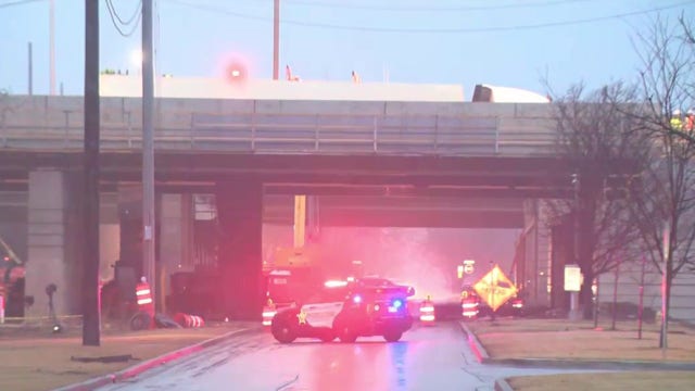 Inbound I-290 closed as semi partially dangles from overpass