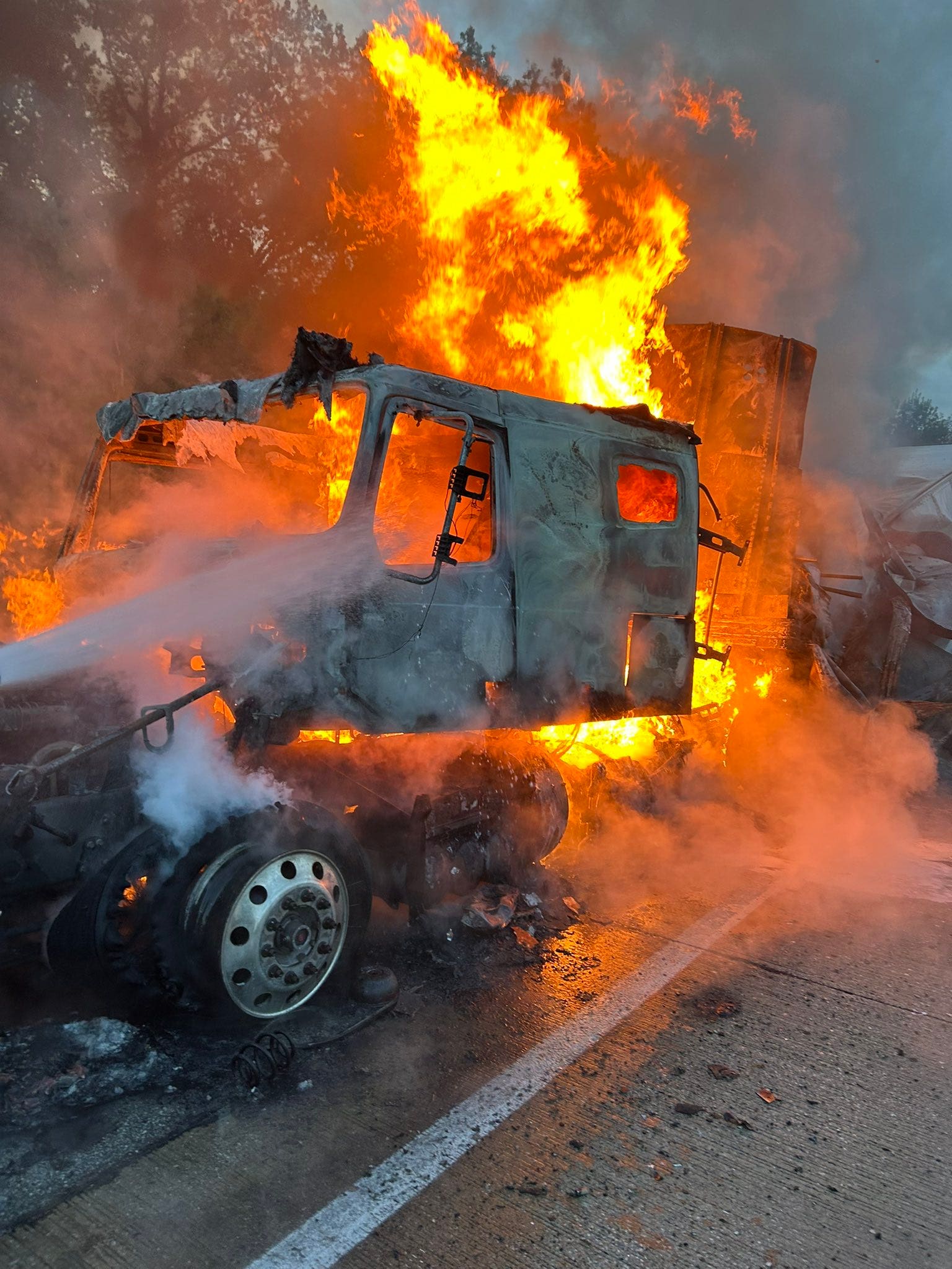 Semi-truck fire shuts down part of I-65 in Indiana | PHOTOS