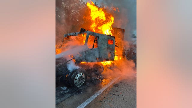 Semi-truck fire shuts down part of I-65 in Indiana | PHOTOS