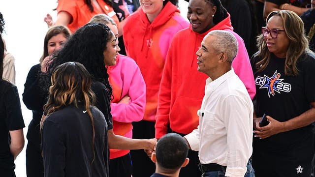 Former President Barack Obama surprises WNBA All-Stars at their practice at his Presidential Center