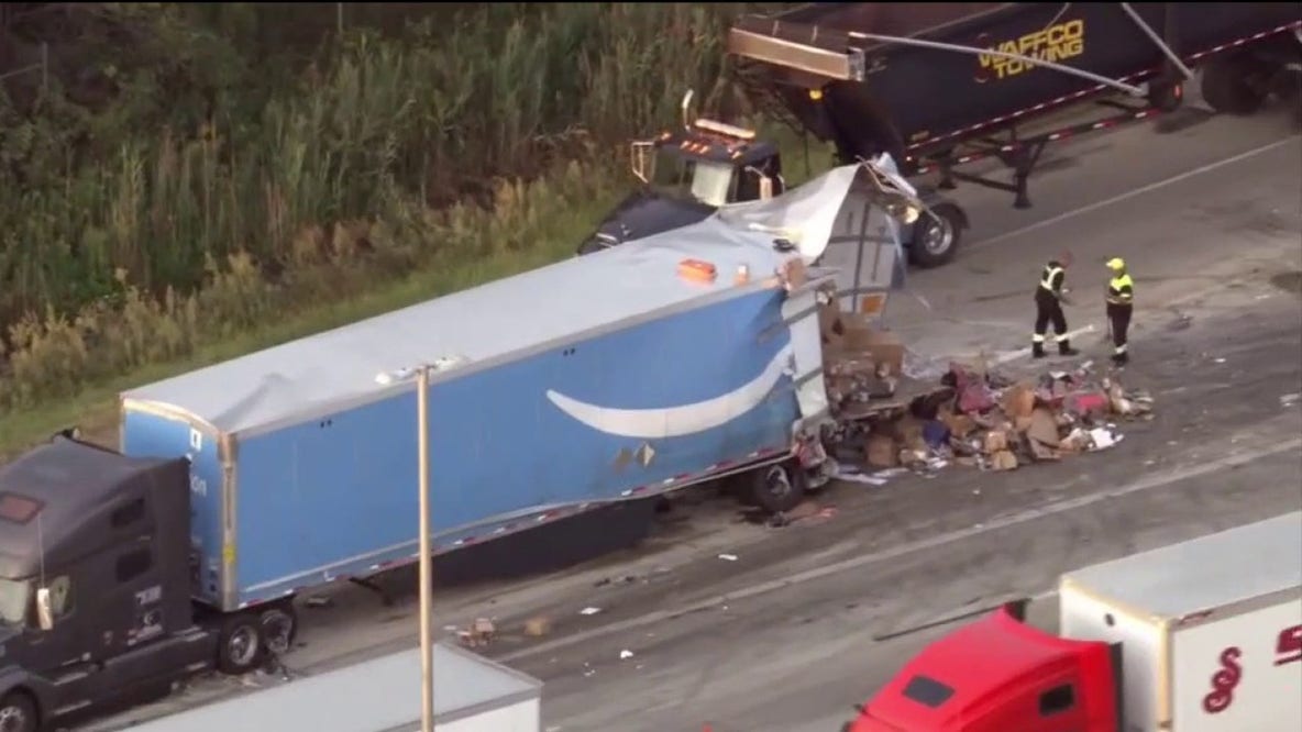 Amazon truck spills packages after NW Indiana I-80/94 crash