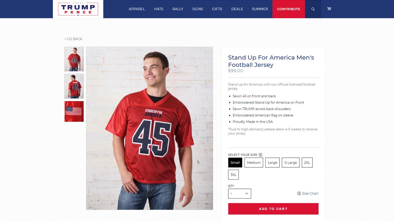 Stand Up for America' Football Jerseys on Sale on Trump Website
