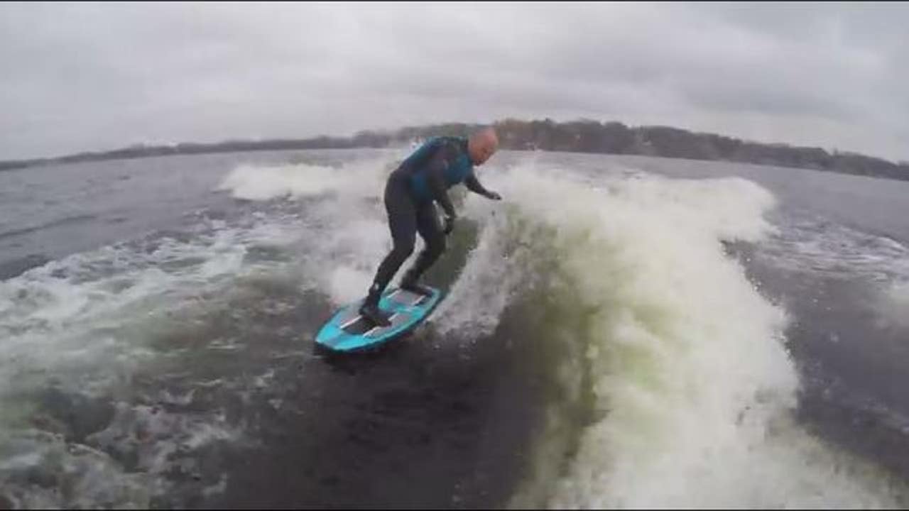 Only in Minnesota Wake surfing in 41degree water