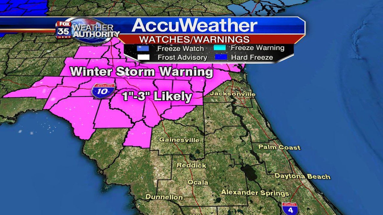Winter storm warning issued for northern Florida