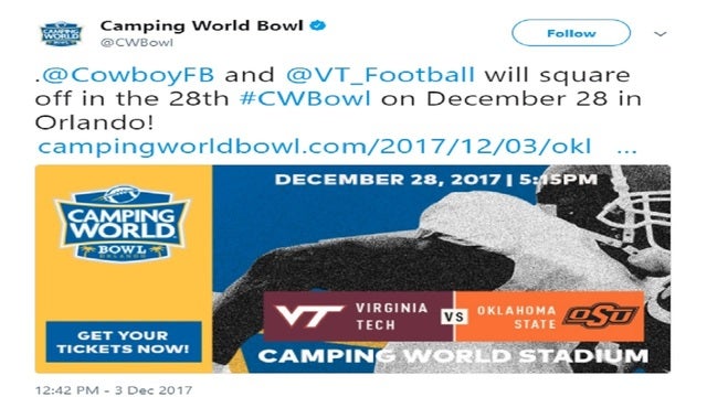 Oklahoma State vs. Virginia Tech in Camping World Bowl