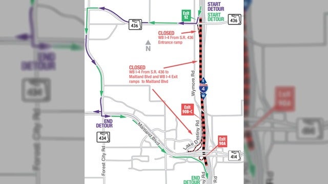 Westbound I-4 closing between S.R. 426 and Maitland BLVD