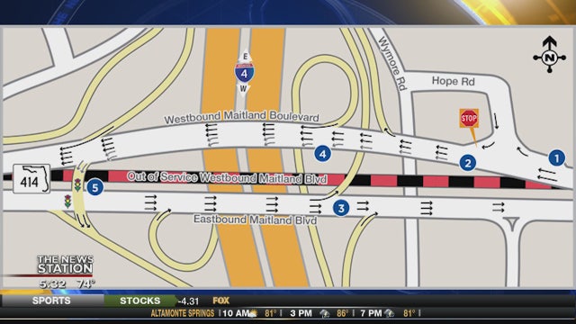 Traffic shift on Maitland Boulevard, I-4 ramp