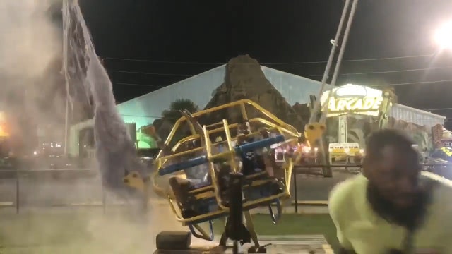 Video: Cable snaps seconds before slingshot ride launches