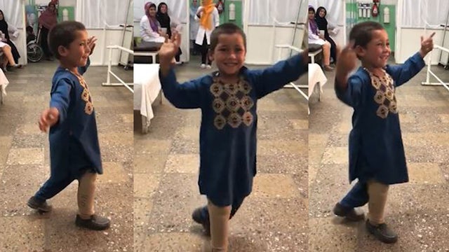 Boy who lost limb to landmine in Afghanistan dances with joy after receiving prosthetic leg