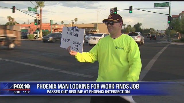 Valley man finds job after panhandling his resume