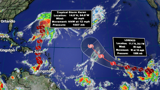 Tropical Storm Lorenzo forms as Karen continues to move towards Puerto Rico