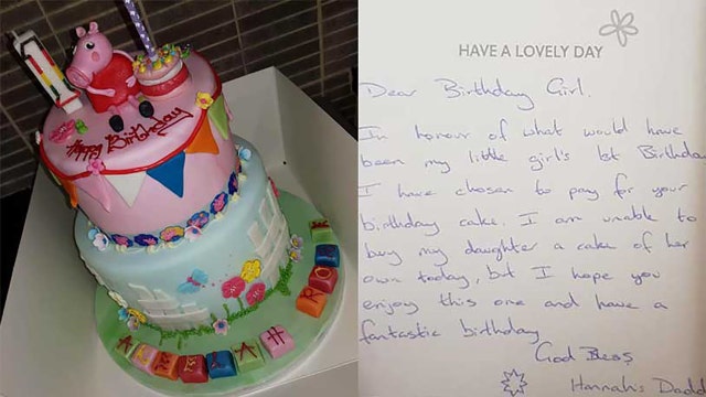 Dad buys cake for stranger's niece on his late daughter's birthday, leaves bakery 'in tears'