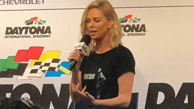 Charlize Theron cheering for Danica in NASCAR finale