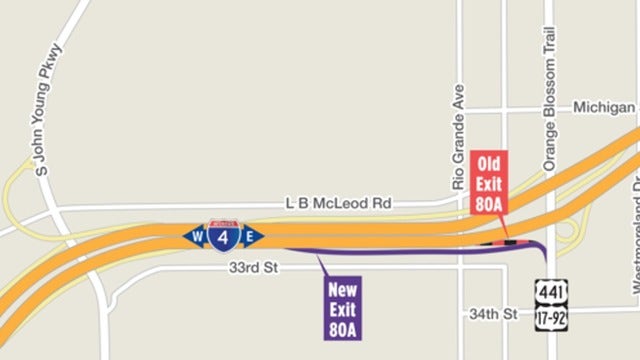 Eastbound I-4 exit ramp to southbound Orange Blossom Trail changing