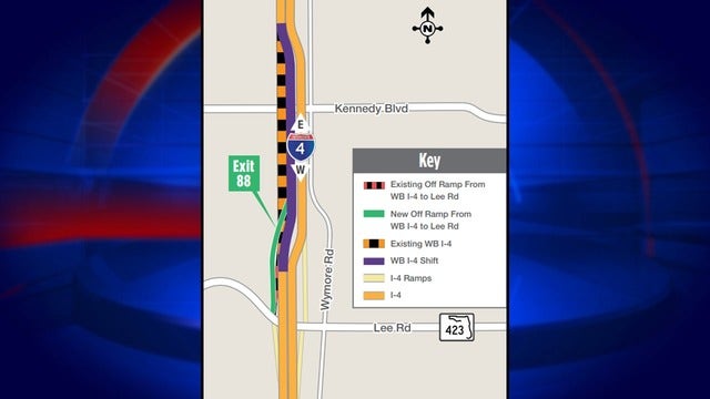 Traffic shift on westbound I-4 between Maitland BLVD and Lee Road